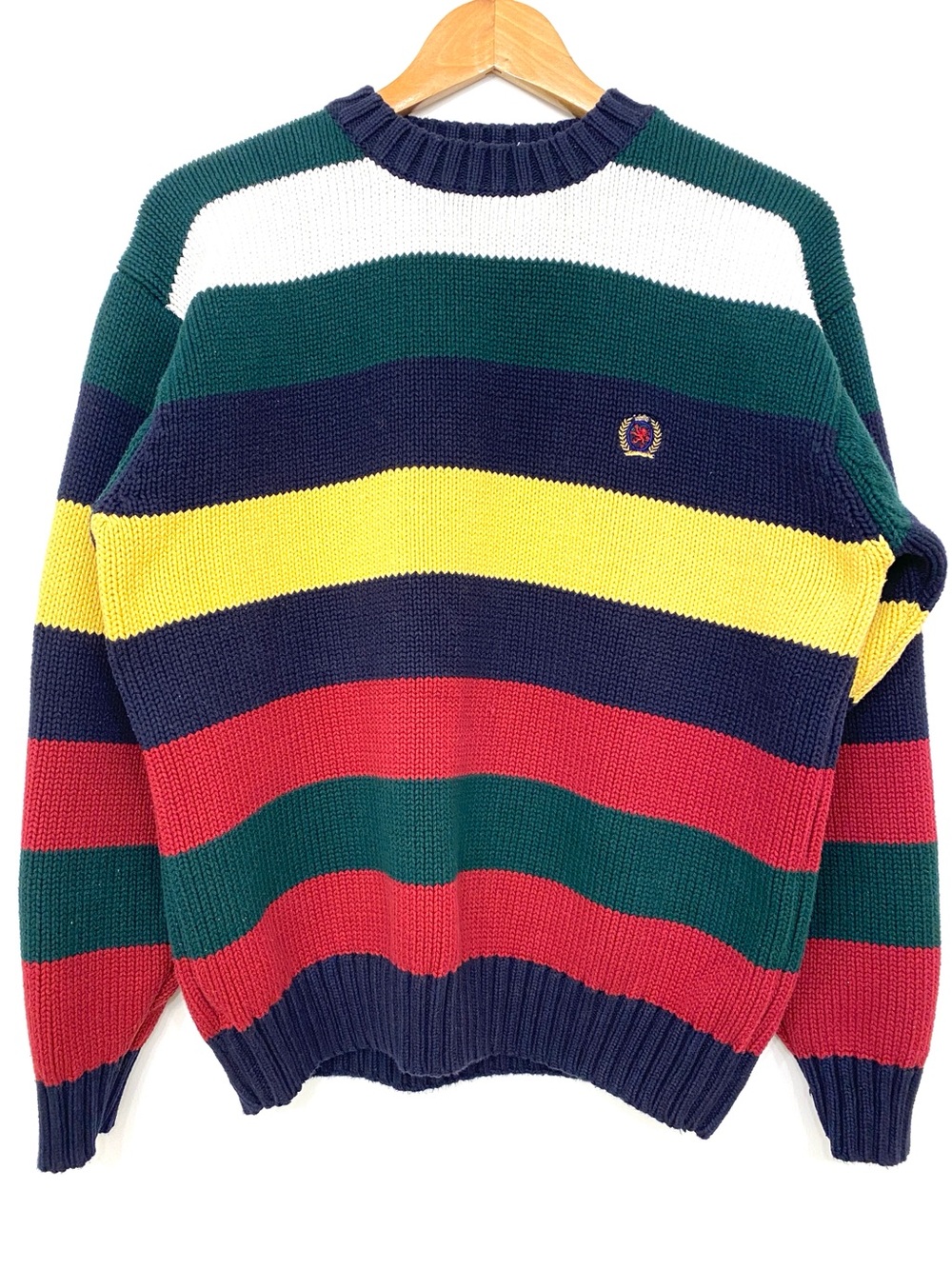 Vintage Tommy Hilfiger 100% Cotton Men’s M Striped Crewneck Sweater Pullover 90s